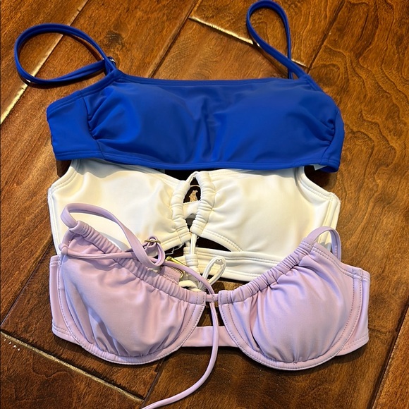 Blue, White, and Purple Bikini Tops - Picture 1 of 7